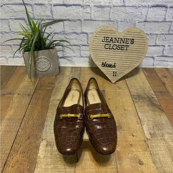 J Mclaughlin Womens Brown Leather Crocodile Loafers Sz 9.5 Bamboo Dillon3 - Picture 6 of 10